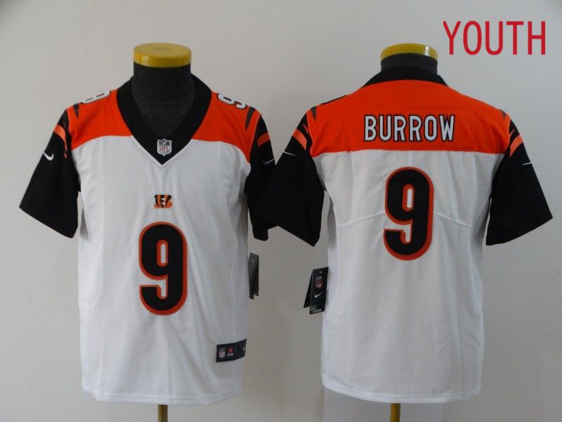 Youth Cincinnati Bengals #9 Burrow White Nike Vapor Untouchable Stitched Limited NFL Jerseys